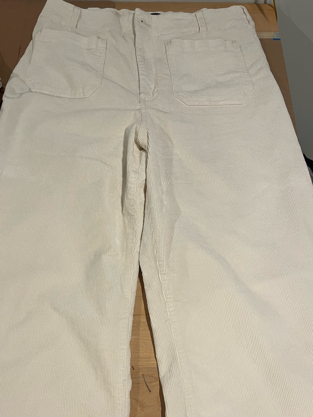 Anthropologie Maeve Cream Wide-Leg Corduroy Pants with Pink Topstitching